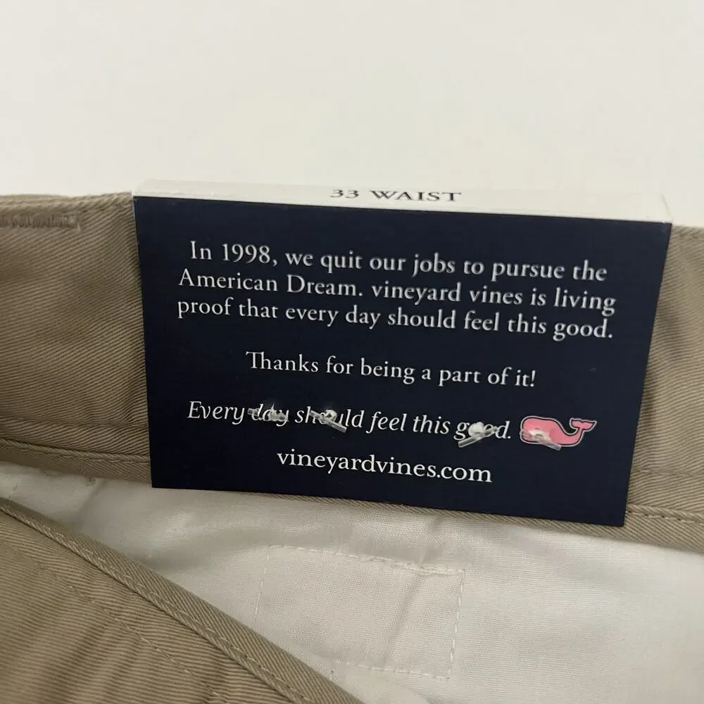 NWT Vineyard Vines Mens 33 Tan Chino Breaker Shorts Classic Fit Coastal Prep